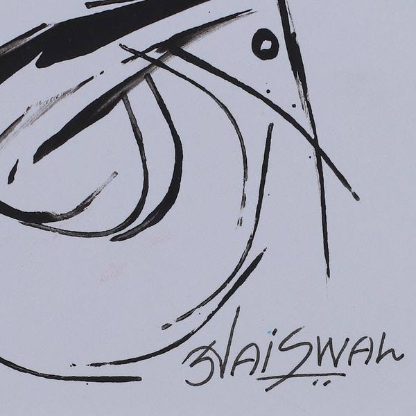 Alternate image for Abstract Black and White Mixed Media Painting from India Silent Sojourn