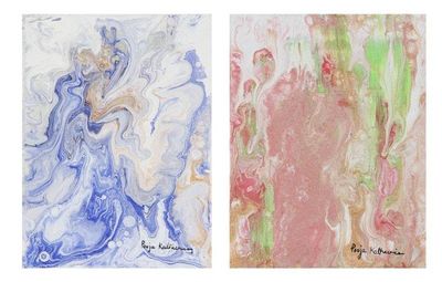 Alternate image for Original Acrylic Pour Paintings Diptych Waves