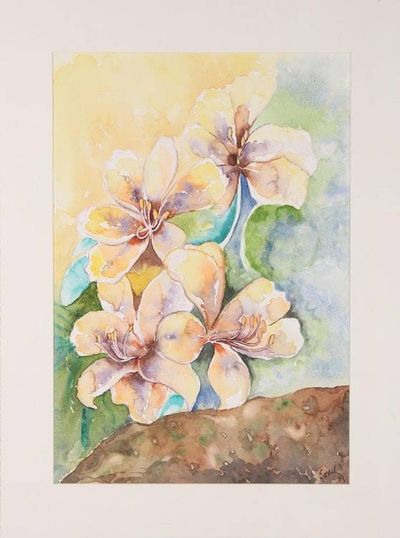 Primary image for Signed Watercolor Painting of Yellow Lilies from India Lily Enthrall I