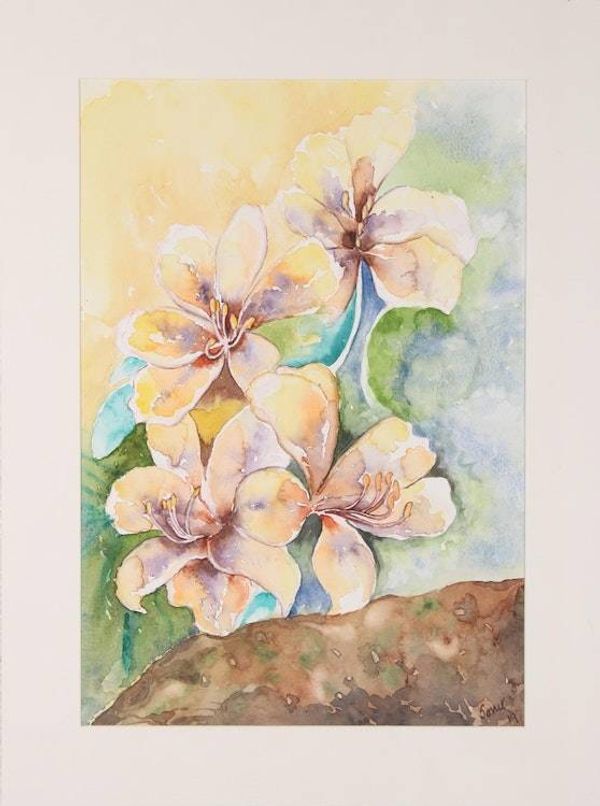 Alternate image for Signed Watercolor Painting of Yellow Lilies from India Lily Enthrall I