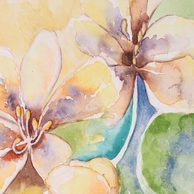 Alternate image for Signed Watercolor Painting of Yellow Lilies from India Lily Enthrall I