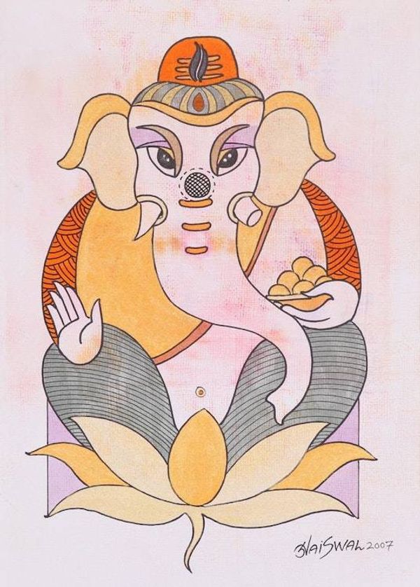 Alternate image for Signed Hindu Painting of Lord Ganesha from India Vinayaka