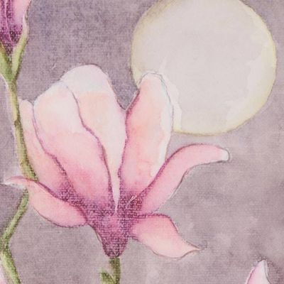 Alternate image for Signed Pink Magnolia Painting from India Magnolia in Moonlight