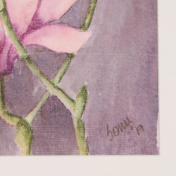 Alternate image for Signed Pink Magnolia Painting from India Magnolia in Moonlight