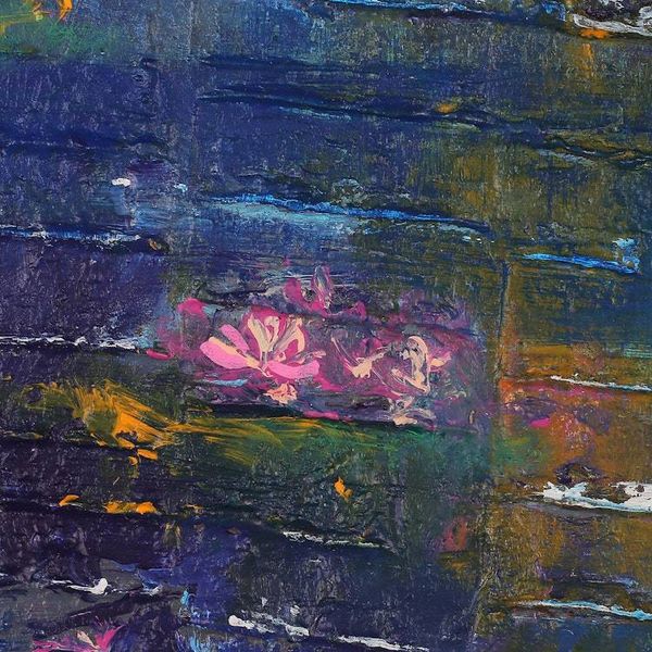 Alternate image for Expressionist Acrylic on Canvas Floral Pond Painting Lily Pond III