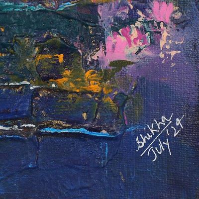 Alternate image for Expressionist Acrylic on Canvas Floral Pond Painting Lily Pond III