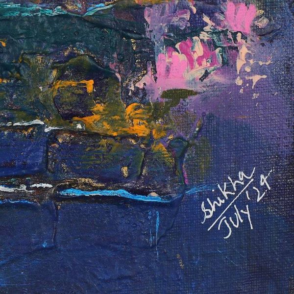 Alternate image for Expressionist Acrylic on Canvas Floral Pond Painting Lily Pond III