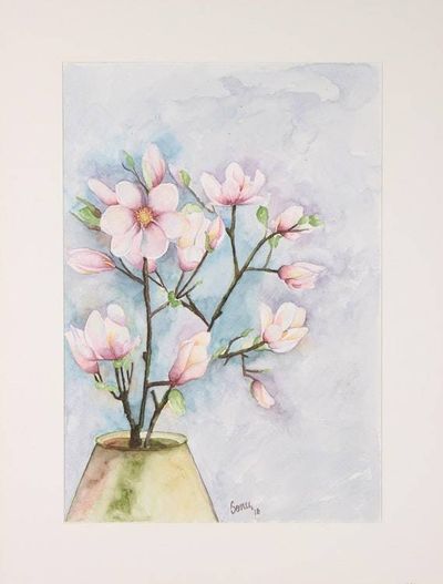 Alternate image for Signed Still-Life Floral Watercolor Painting from India Spring Blossoms