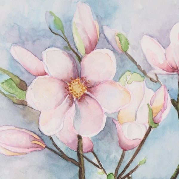 Alternate image for Signed Still-Life Floral Watercolor Painting from India Spring Blossoms