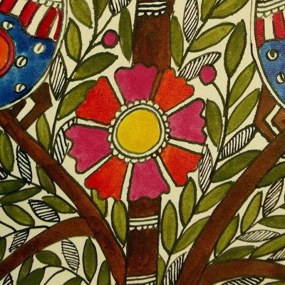 Alternate image for Indian Madhubani painting Tree of Life