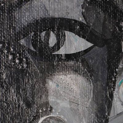 Alternate image for Expressionist Black and Grey Acrylic Painting of Warrior Warrior with Bruises