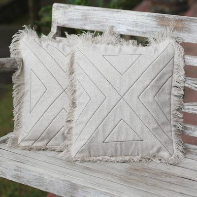 Primary image for Triangle Pattern 100 Cotton Cushion Cover Pair Triangle in Natural