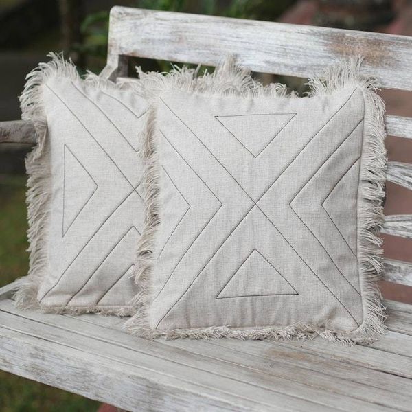 Alternate image for Triangle Pattern 100 Cotton Cushion Cover Pair Triangle in Natural