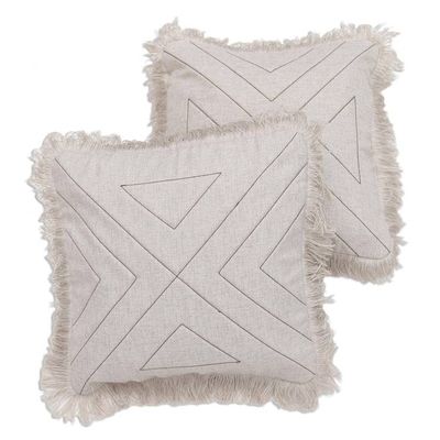 Alternate image for Triangle Pattern 100 Cotton Cushion Cover Pair Triangle in Natural