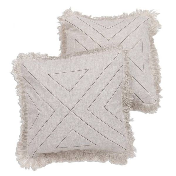Alternate image for Triangle Pattern 100 Cotton Cushion Cover Pair Triangle in Natural