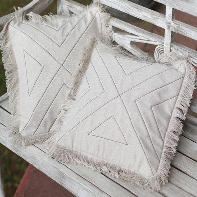Alternate image for Triangle Pattern 100 Cotton Cushion Cover Pair Triangle in Natural