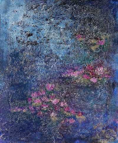 Alternate image for Expressionist Acrylic on Canvas Painting of Floral Pond Lily Pond II