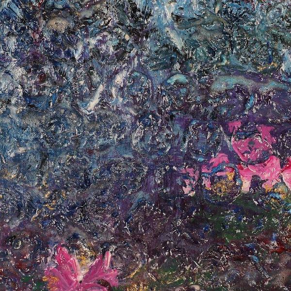 Alternate image for Expressionist Acrylic on Canvas Painting of Floral Pond Lily Pond II