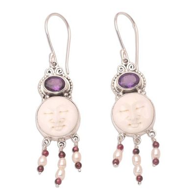 Alternate image for Amethyst and Pearl Chandelier Earrings Moon Prince