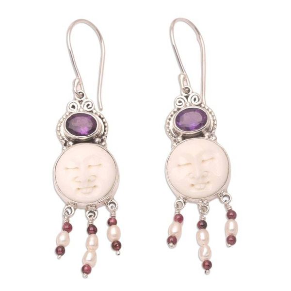 Alternate image for Amethyst and Pearl Chandelier Earrings Moon Prince