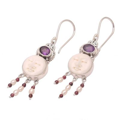 Alternate image for Amethyst and Pearl Chandelier Earrings Moon Prince