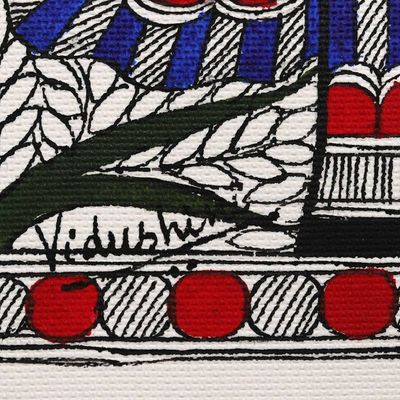 Alternate image for Elephant-Themed Acrylic on Handmade Paper Madhubani Painting Forever Friends