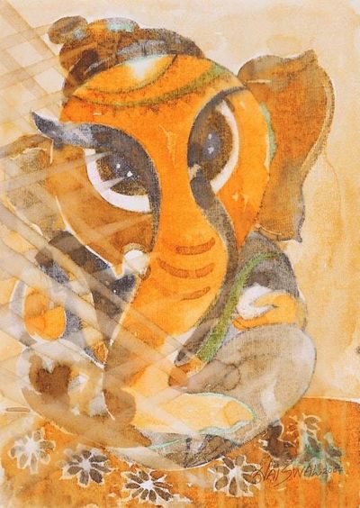 Primary image for Expressionist Ganesha Painting in Orange from India Bala Ganesha