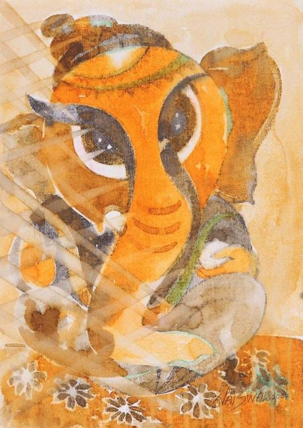 Alternate image for Expressionist Ganesha Painting in Orange from India Bala Ganesha