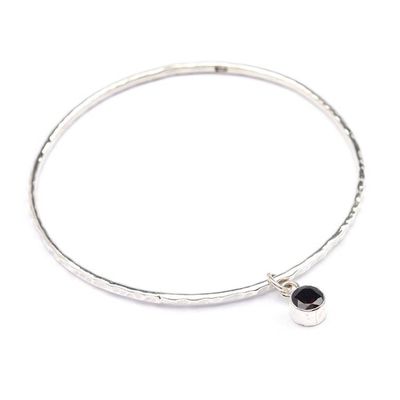 Alternate image for Hammered Silver Bangle Bracelet with Swaying Garnet Pendant Swaying Sparkle