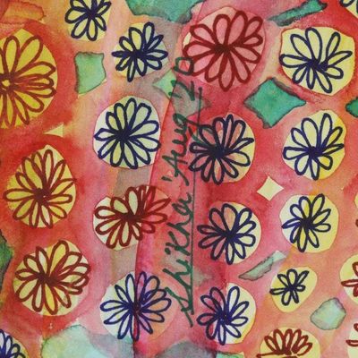Alternate image for Music-Themed Watercolor Painting on Handmade Paper Musical Krishna