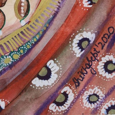 Alternate image for Watercolor Krishna Painting on Handmade Paper Krishna with Rukmini