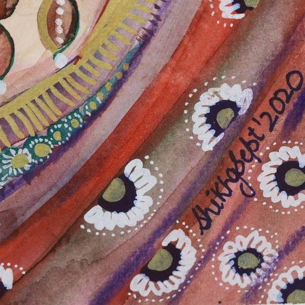 Alternate image for Watercolor Krishna Painting on Handmade Paper Krishna with Rukmini