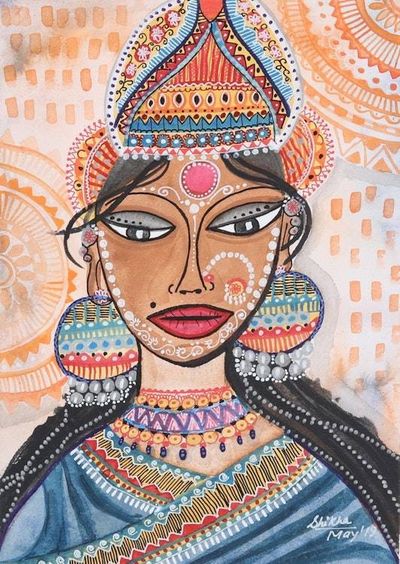 Alternate image for Watercolor Wedding Painting on Handmade Paper Bride from Bengal