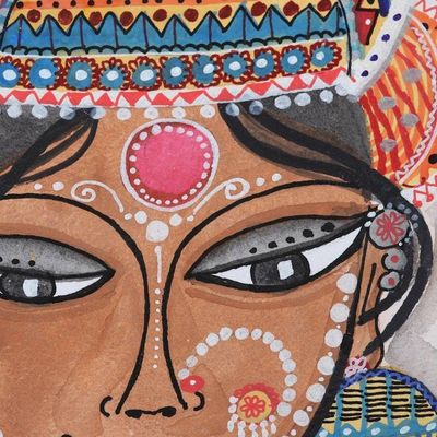 Alternate image for Watercolor Wedding Painting on Handmade Paper Bride from Bengal
