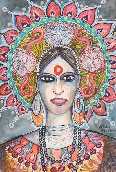 Alternate image for Watercolor Figure Painting on Handmade Paper Divine Aura