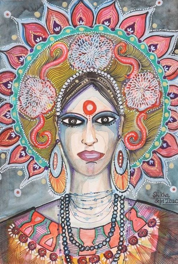Alternate image for Watercolor Figure Painting on Handmade Paper Divine Aura