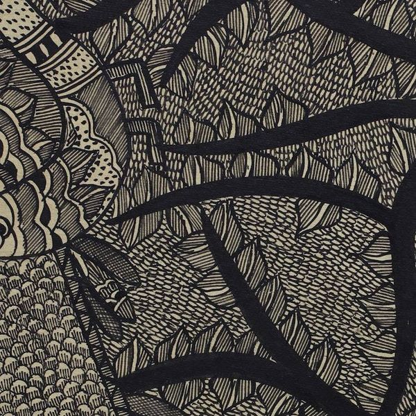 Alternate image for Madhubani Painting of a Tree with Birds in Black and White Peacocks In Love