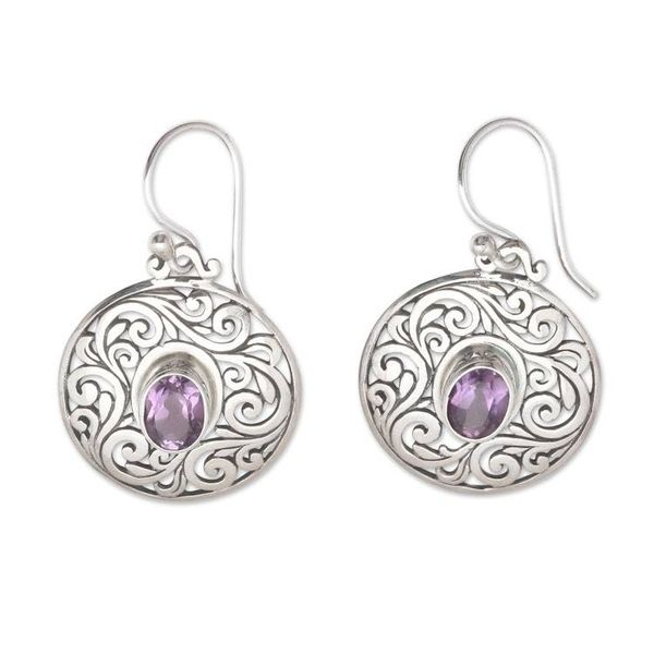 Alternate image for Amethyst and Sterling Silver Dangle Earrings from Indonesia Purple Memories