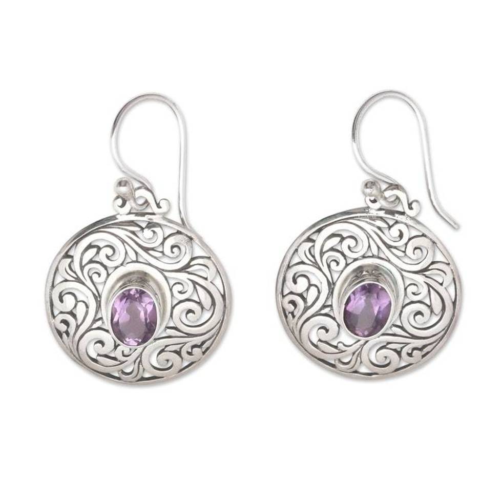 Amethyst and Sterling Silver Dangle Earrings from Indonesia 'Purple Memories'