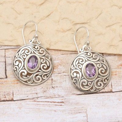 Alternate image for Amethyst and Sterling Silver Dangle Earrings from Indonesia Purple Memories