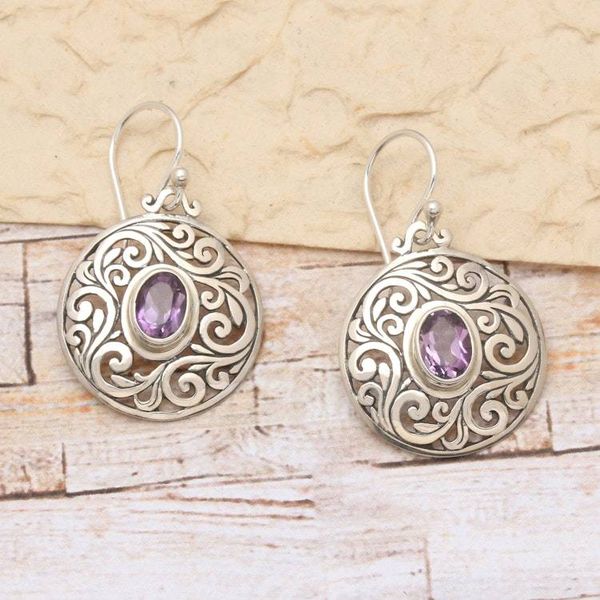Alternate image for Amethyst and Sterling Silver Dangle Earrings from Indonesia Purple Memories