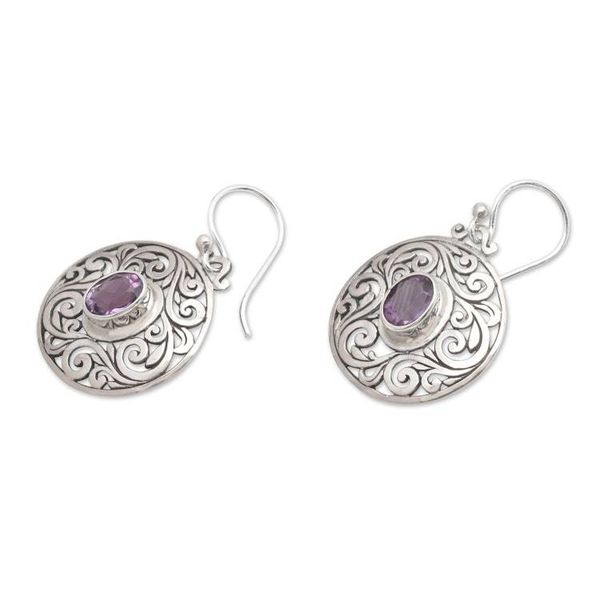 Alternate image for Amethyst and Sterling Silver Dangle Earrings from Indonesia Purple Memories