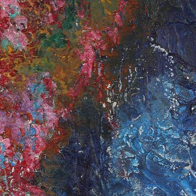 Alternate image for Signed Acrylic and Watercolor Abstract Painting from India Valley of Flowers