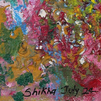 Alternate image for Signed Acrylic and Watercolor Abstract Painting from India Valley of Flowers