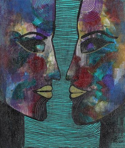Alternate image for Expressionist Acrylic on Canvas Painting from India Together in My Soul
