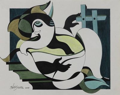 Alternate image for Modern Espressionist Painting of Ganesha from India Peaceful Ganesha