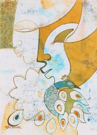 Alternate image for Signed Expressionist Krishna and Radha Painting from India Krishna  Radha