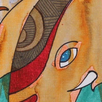 Alternate image for Multimedia Expressionist Ganesha Painting in Brown Srishti Ganapati