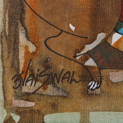 Alternate image for Multimedia Expressionist Ganesha Painting in Brown Srishti Ganapati