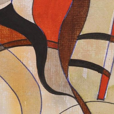 Alternate image for Signed Cubist Painting in Beige and Red from India Harmony
